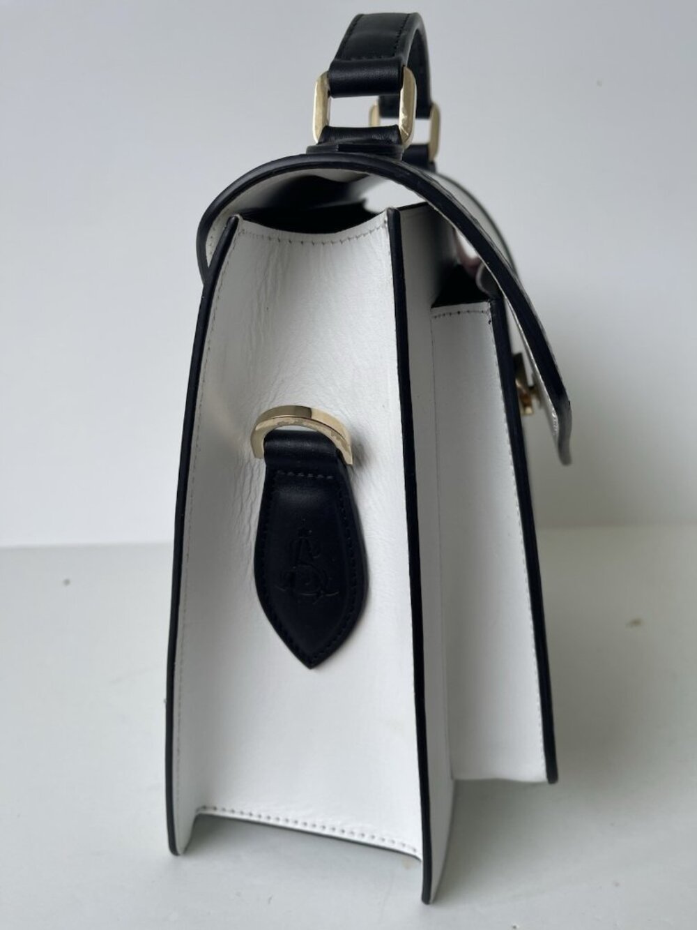 The Office of Angela Scott The Babe Black White Leather Top Handle Bag Italy - Picture 7 of 11